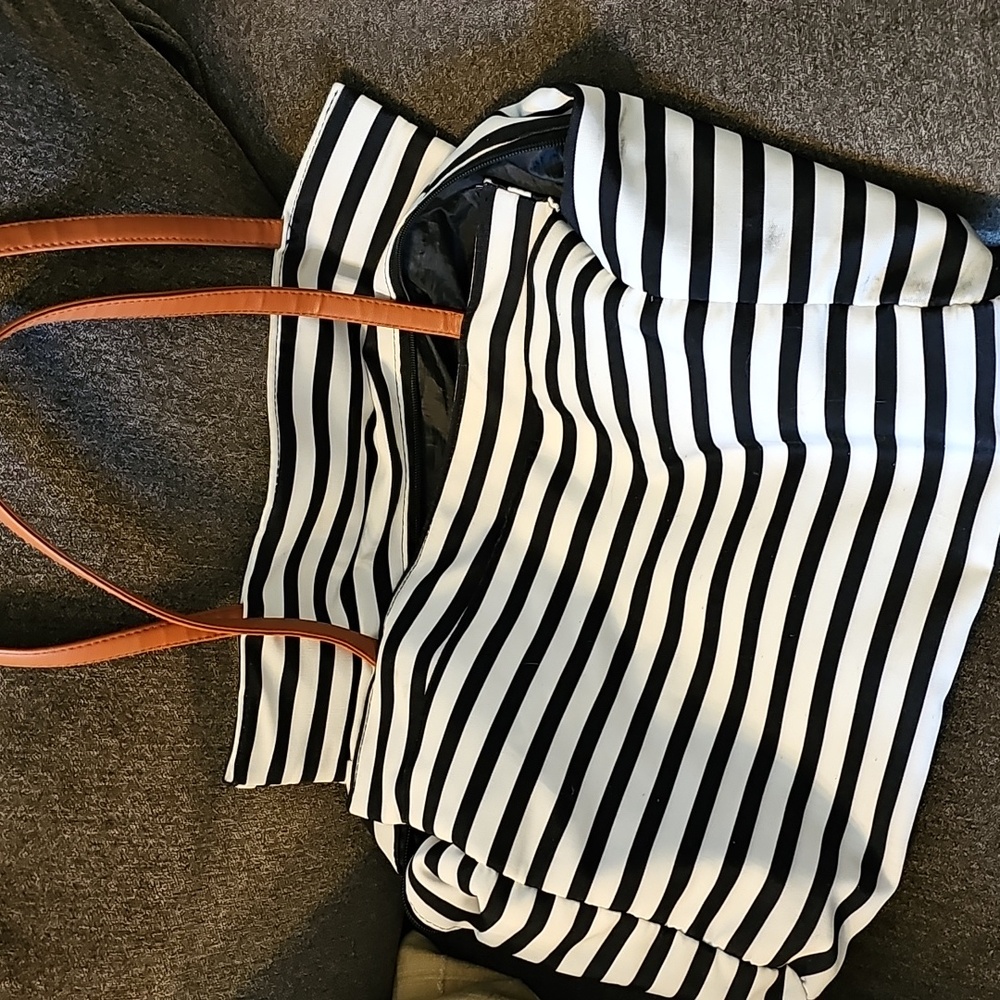 DSW Striped Tote Bag with Tan Handles